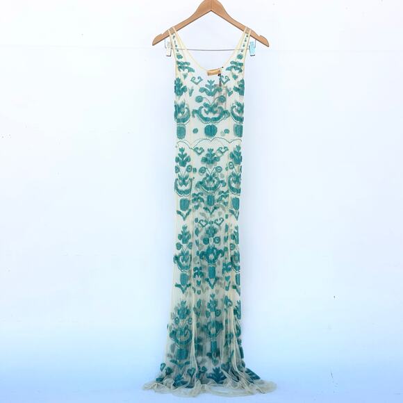 New Vero Alfie Vestido Camobriu Beaded Mesh Maxi Dress Mermaid Small Sheer - Picture 7 of 7